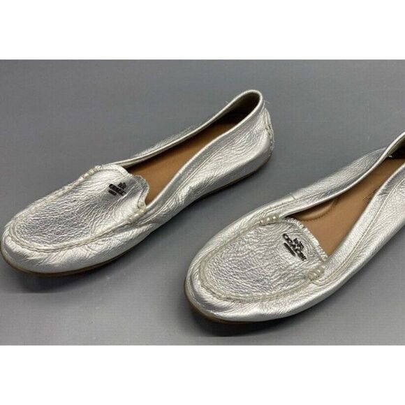 Coach Shoes - Coach Women’s Mary Lock Up Silver Metallic Slip On Leather Loafers Size 8.5B